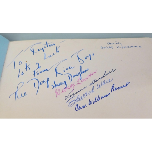 620 - An autograph book, 1940's including Margaret Lockwood signature and two County Cricket teams