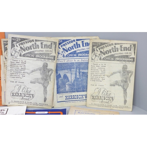 624 - Football; Preston North End 1940's programmes (14) and annuals, A Tom Finney book, etc.