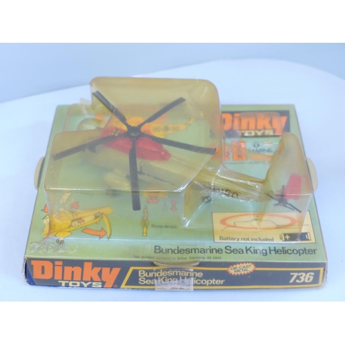 641 - Two Dinky Toys model aircraft, Spitfire MK11, 719 and Bundesmarine Sea King Helicopter, 736, in orig... 