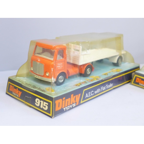 648 - Two Dinky Toys model vehicles - A.E.C. with flat trailer, 915 and Road Grader, 963 in original blist... 