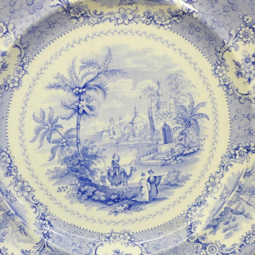 652 - An 18th Century Chinese porcelain plate, Crown Derby plate and creamware plate and two 19th Century ... 