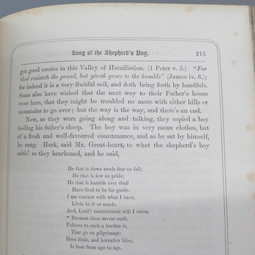 653 - One volume; John Bunyan, Pilgrims Progress published Fullarton 1858 containing both parts and 65 etc... 