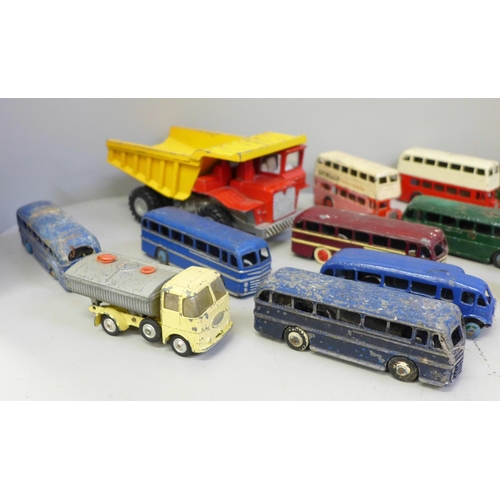 688 - A Dinky Aveling Barford dump truck, Corgi cement mixer and Dinky buses