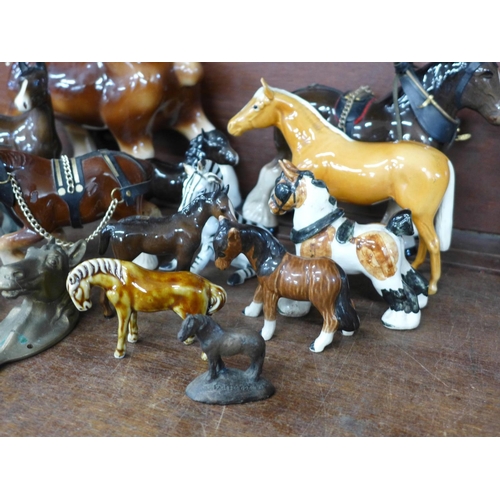 690 - Model horses including three Beswick, Wade Whimsies, etc.