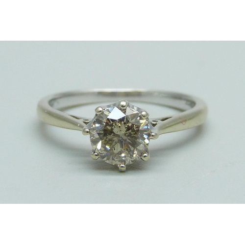 1010 - An 18ct white gold diamond solitaire ring, N, 2.7g, shank is stamped 1.05ct