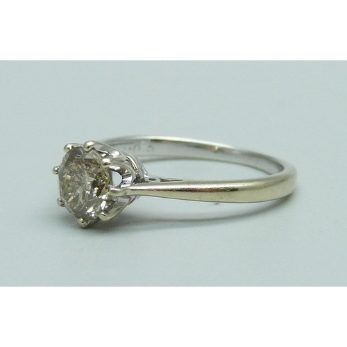 1010 - An 18ct white gold diamond solitaire ring, N, 2.7g, shank is stamped 1.05ct