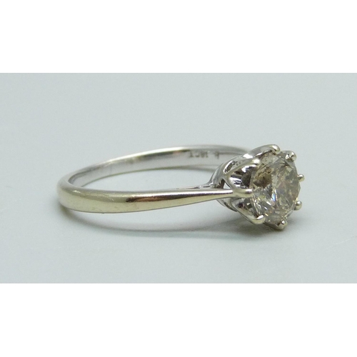 1010 - An 18ct white gold diamond solitaire ring, N, 2.7g, shank is stamped 1.05ct