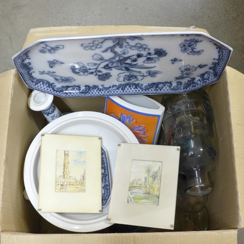 1073 - A Rosenthal Andy Warhol design vase, a blue bowl, a Pillivuyt France soup tureen and cover, five pap... 