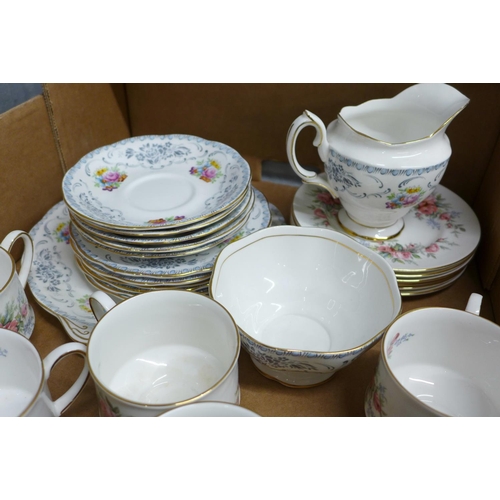 1087 - A Royal Albert Damask six setting tea service and a Royal Standard Rambling Rose tea service, lackin... 