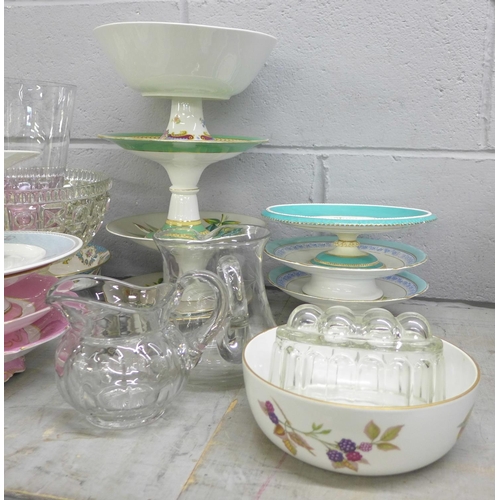 1097 - Comports, tureens, cake stand, glass pedestal bowl and vase, etc. **PLEASE NOTE THIS LOT IS NOT ELIG... 