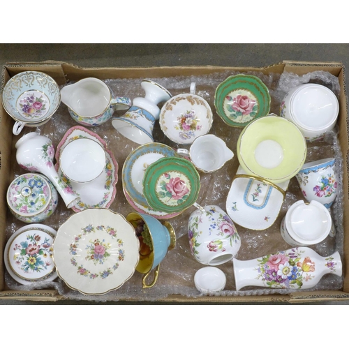 1107 - A box of decorative teawares, Aynsley, Paragon, Staffordshire, etc. **PLEASE NOTE THIS LOT IS NOT EL... 