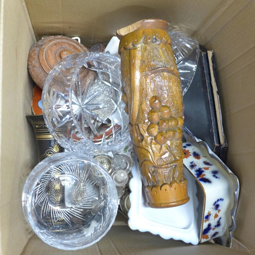 1119 - A collection of glassware and other assorted items, and a box of metalwares (3 boxes) **PLEASE NOTE ... 