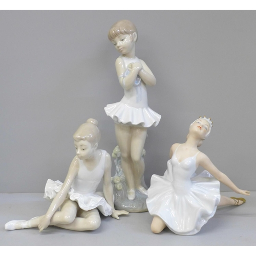 609 - Two Nao figures of ballet dancers and one German figure