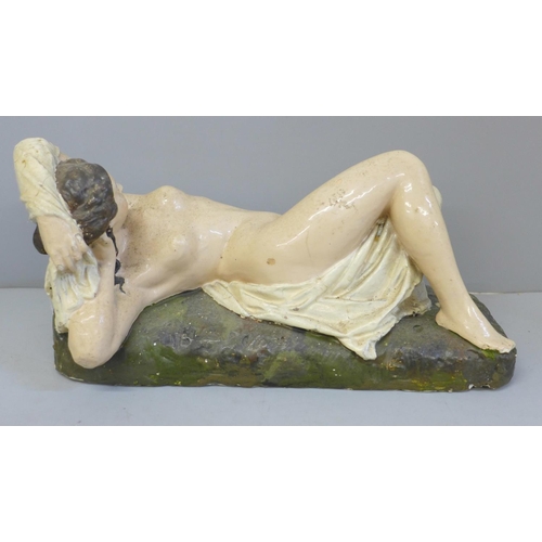 617 - A vintage model of a reclining nude signed R. Wood