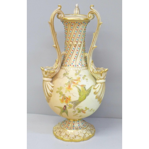 618 - A Worcester Royal China Works blush ivory three handled vase, 698-G, 20cm, a/f  **PLEASE NOTE THIS L... 