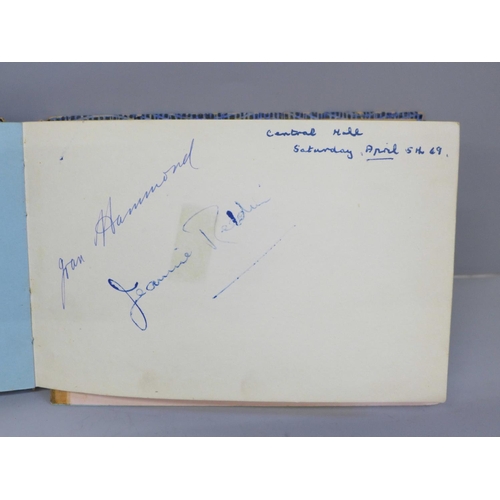 620 - An autograph book, 1940's including Margaret Lockwood signature and two County Cricket teams