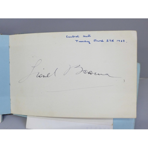 620 - An autograph book, 1940's including Margaret Lockwood signature and two County Cricket teams