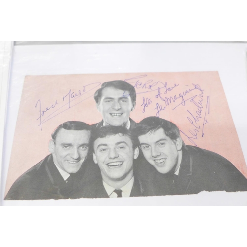 629 - An autograph selection, Michael Crawford, Gene Barry, Jamie Lee Curtis, Gerry and The Pacemakers, et... 