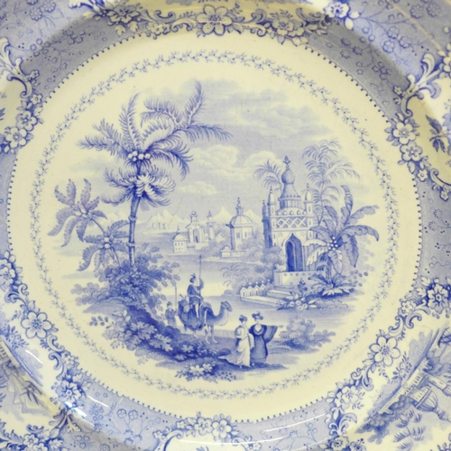 652 - An 18th Century Chinese porcelain plate, Crown Derby plate and creamware plate and two 19th Century ... 