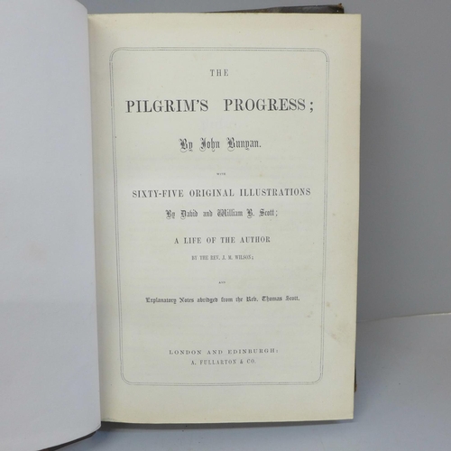 653 - One volume; John Bunyan, Pilgrims Progress published Fullarton 1858 containing both parts and 65 etc... 