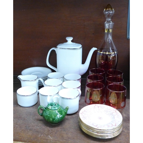 656 - A Royal Doulton Platinum Concorde set comprising a coffee pot, milk jug, sugar bowl and six cups and... 