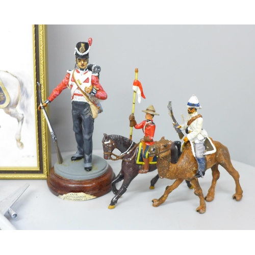 663 - Metal model soldiers including Britains, a print and a model airliner