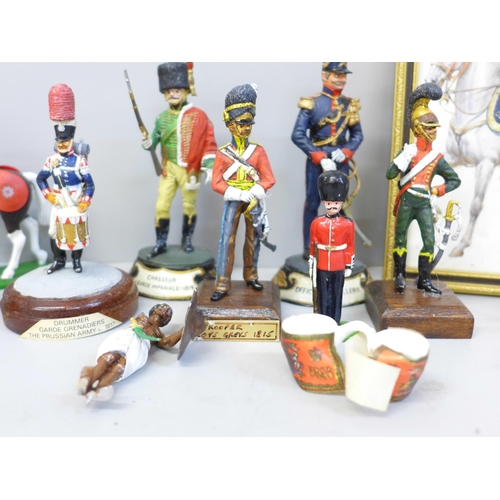 663 - Metal model soldiers including Britains, a print and a model airliner