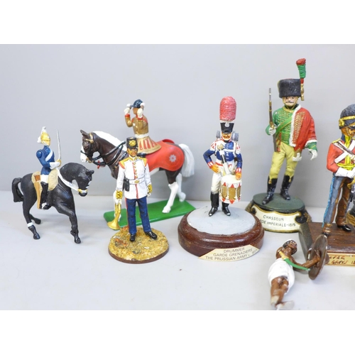 663 - Metal model soldiers including Britains, a print and a model airliner