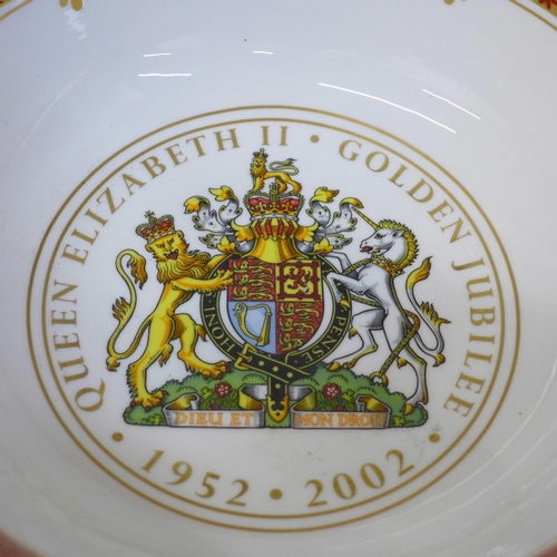 684 - Two Royal Worcester Queen Elizabeth II Golden Jubilee porcelain bowls, a mug, book and Coronation ti... 