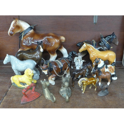 690 - Model horses including three Beswick, Wade Whimsies, etc.