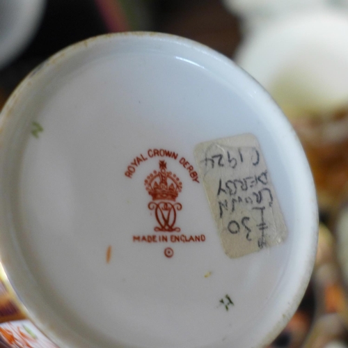 693 - A collection of Royal Crown Derby china, a Doulton stoneware vase, a pair of Franklin Mint Romeo and... 