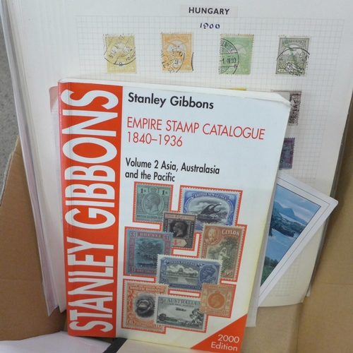 708 - A box of stamps, covers, a 1999 Australian year book, etc