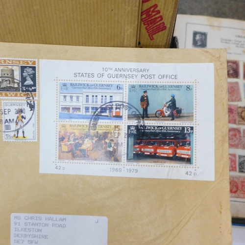 708 - A box of stamps, covers, a 1999 Australian year book, etc