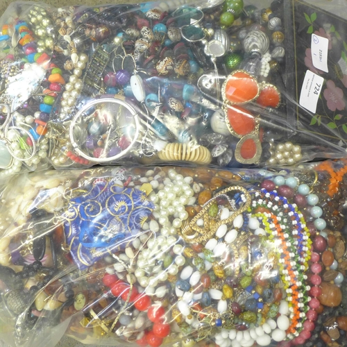 724 - Two bags of costume jewellery