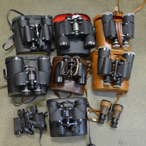 756 - Nine sets of binoculars, seven cased