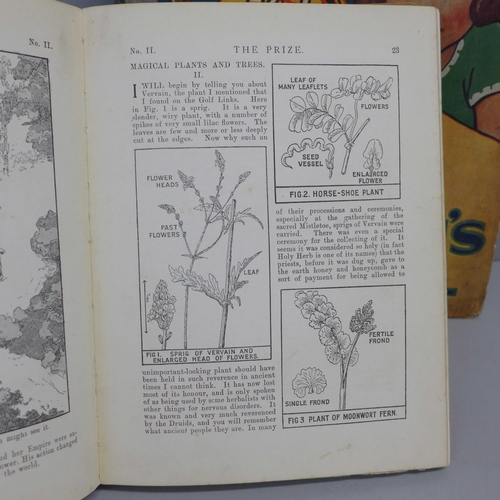 761 - Four bound volumes of Punch from 1902, 1905, 1912 and 1916 and three vintage annuals; The Prize, 192... 