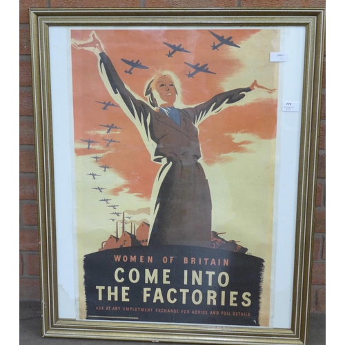 779 - A WWII poster 'Women of Britain Come into the Factories', circa. 1970's reprint, full poster size 20... 