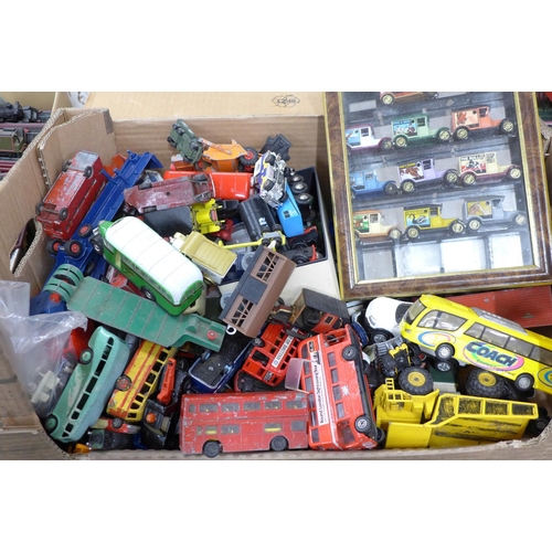 781 - A large box of playworn die-cast metal model vehicles, Dinky, Corgi and others