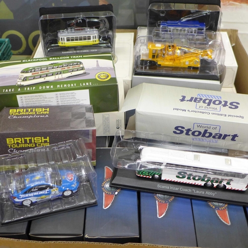 783 - Atlas Editions trams, coaches, Eddie Stobart wagon, touring cars, etc., boxed, (30 approximately)