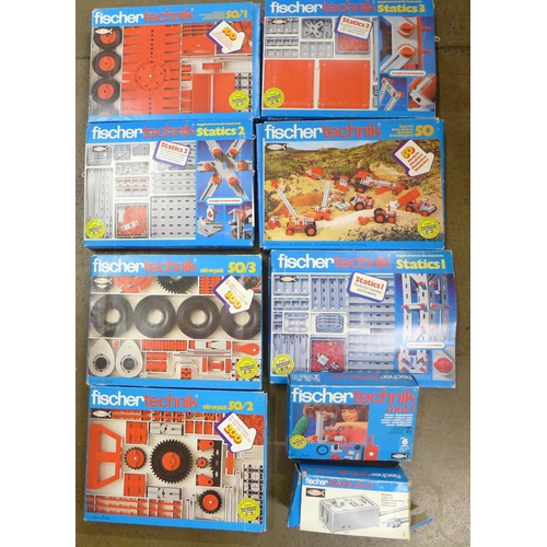 785 - Nine Fischer Technik sets, boxed