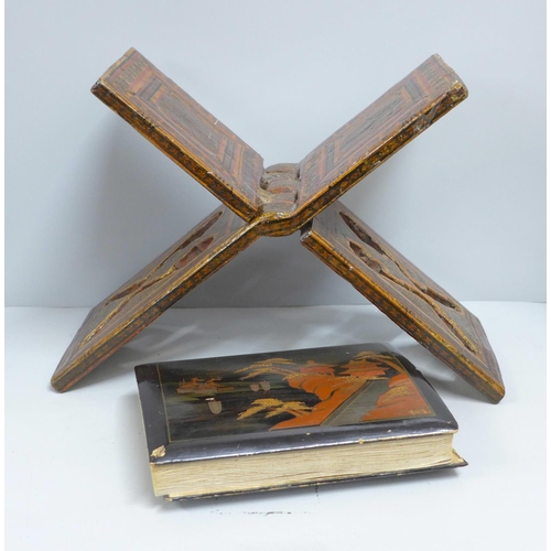 805 - A Quran book stand and an empty Japanese photograph album