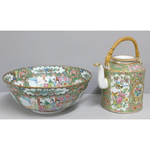 812 - A 19th Century Chinese export famille rose bowl and a tea pot