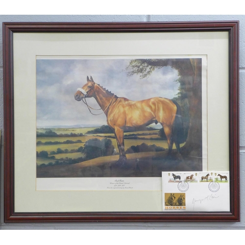 814 - A Red Rum framed print with a Ginger Donald McCain signed first day cover