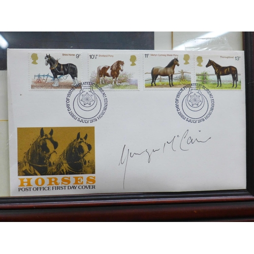 814 - A Red Rum framed print with a Ginger Donald McCain signed first day cover