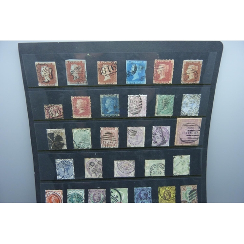 821 - Stamps, stocksheet of GB Queen Victoria stamps with values to 5 shillings