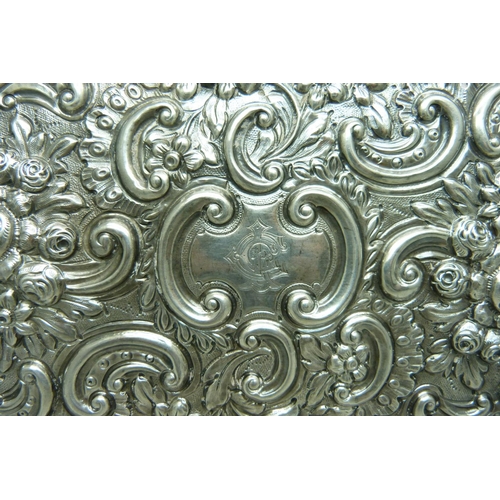 834 - A Victorian embossed silver tray, London 1899, 204g, 14.5cm x 25cm