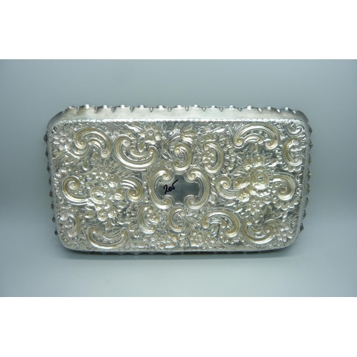 834 - A Victorian embossed silver tray, London 1899, 204g, 14.5cm x 25cm