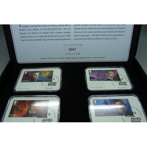 839 - The James Bond Stamp Collection, limited edition, 47/2,020, set of six stamps, boxed.