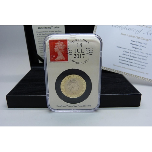 843 - A Jane Austen DateStamp UK £2, limited edition of 500, boxed