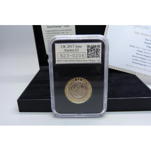 843 - A Jane Austen DateStamp UK £2, limited edition of 500, boxed